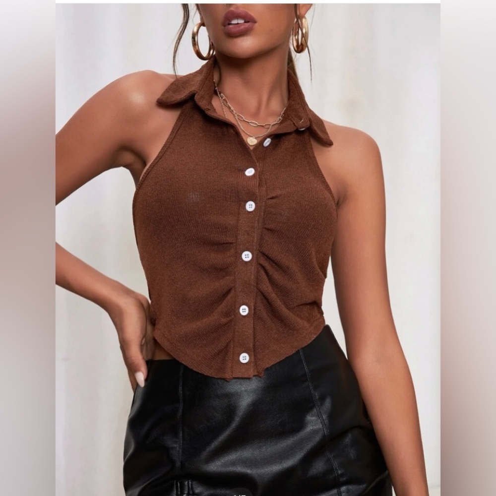 Ruched backless halter top